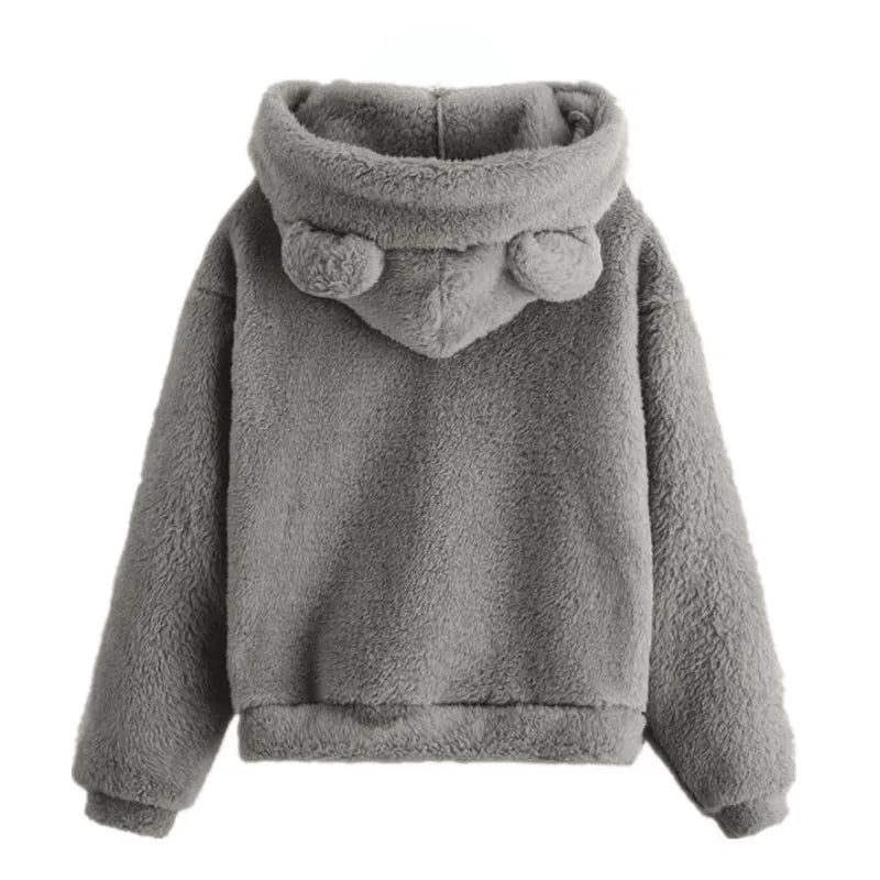 Cute Plush Hoodie with Bear Ears