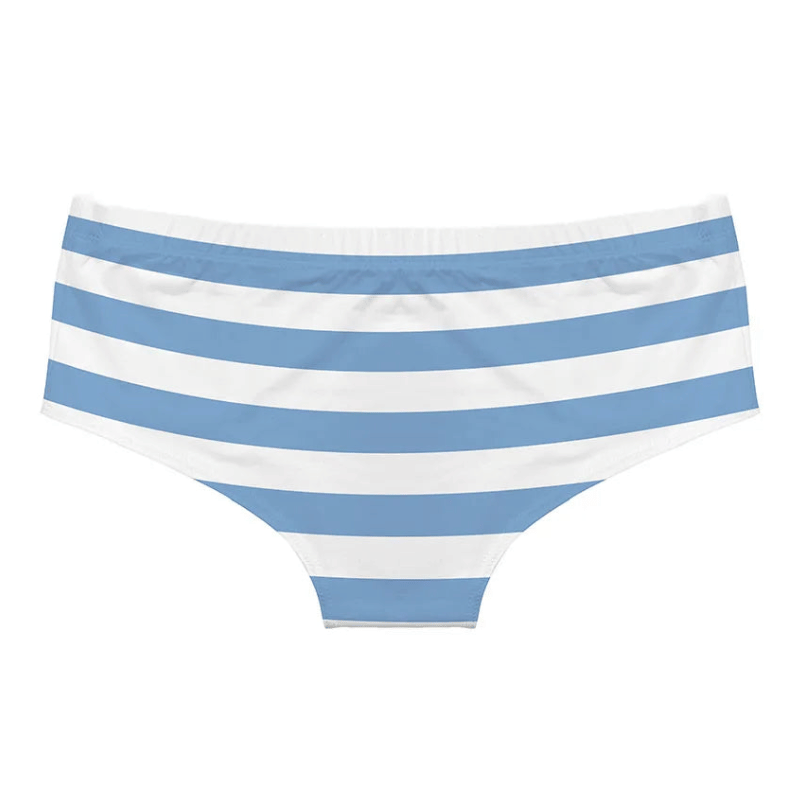 Cute Blue Kawaii Striped Panties for femboys with wide blue and white bands, feminine style