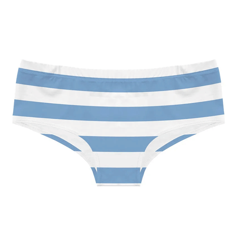 Blue Kawaii Striped Panties with wide blue and white bands, cute and feminine design
