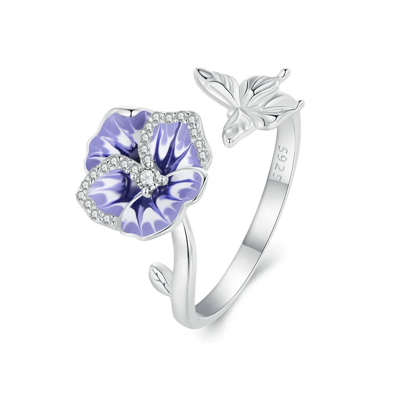 Blue Rose Butterfly Open Ring