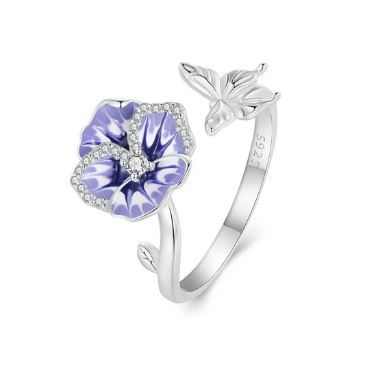 Blue Rose Butterfly Open Ring