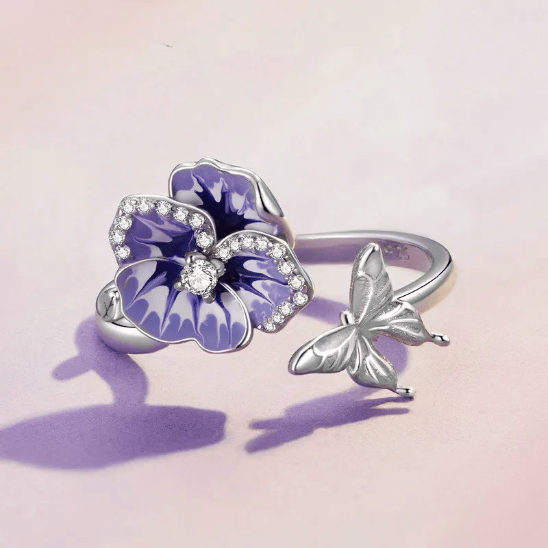 Blue Rose Butterfly Open Ring