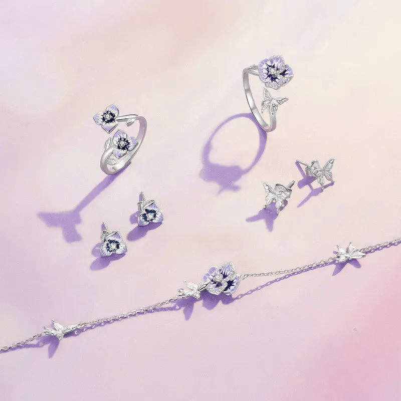 Blue Rose Butterfly Open Ring