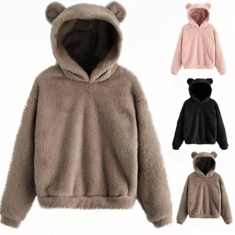 Cute Plush Hoodie with Bear Ears