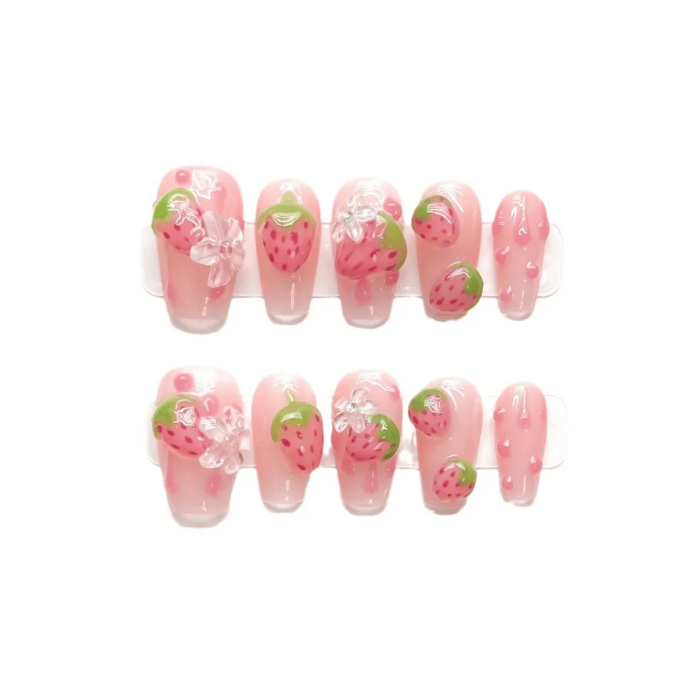 Cute Strawberry Fake Nails Set - Easy to Apply at Home