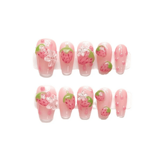 Cute Strawberry Fake Nails Set - Easy to Apply at Home