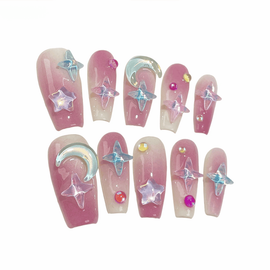 Night Sky Fake Nails Set - Easy to Apply at Home