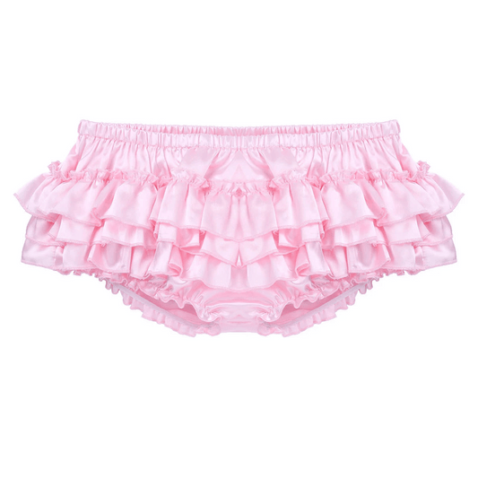 Femboy satin panties with skirt detail in pink