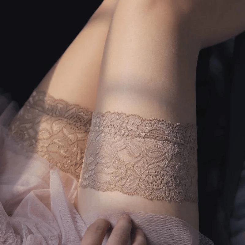 Lace Trim Thigh-High Stockings
