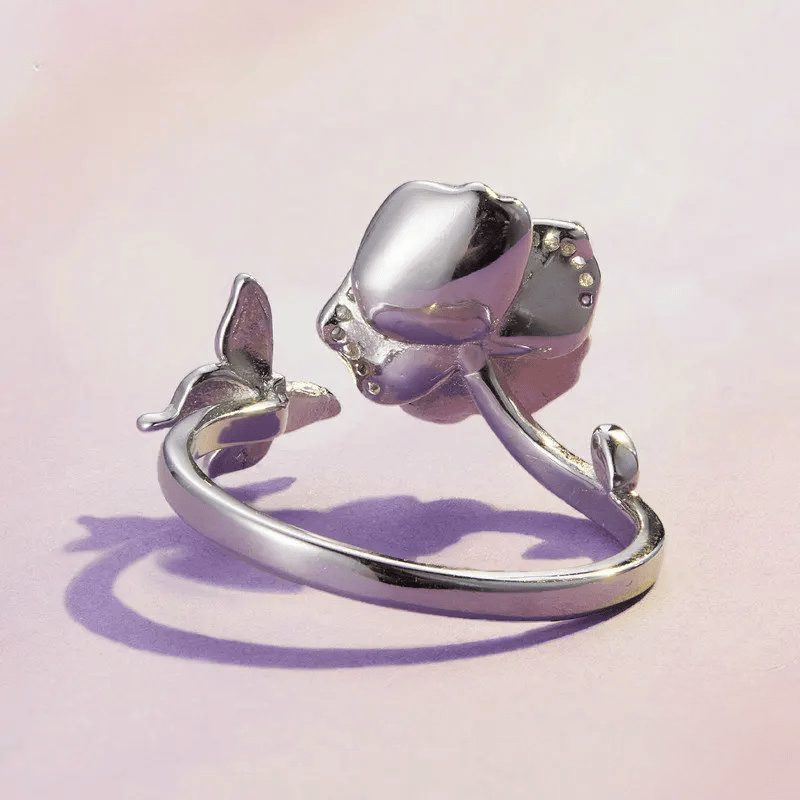 Blue Rose Butterfly Open Ring