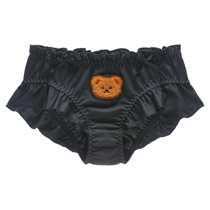 Charming black panty with a cute bear face design, soft and stylish for feminine boys
