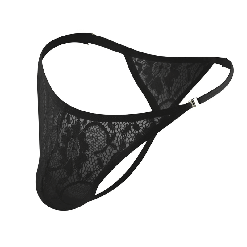 Black lightweight lace underwear, offering comfort and style for femboys.