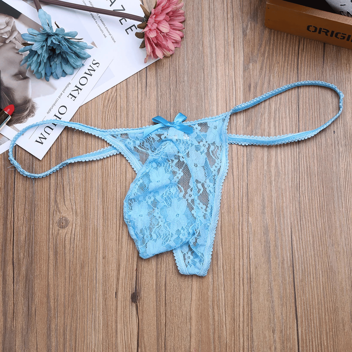 Comfort Lace Panties in Light Blue with femboy size