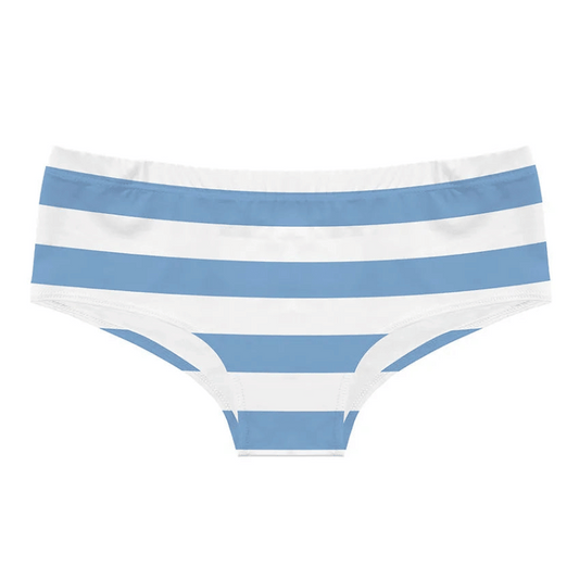 Blue Kawaii Striped Panties with wide blue and white bands, cute and feminine design