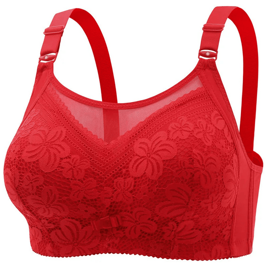 Red Floral-patterned bra made from soft, smooth fabric for all-day comfort.