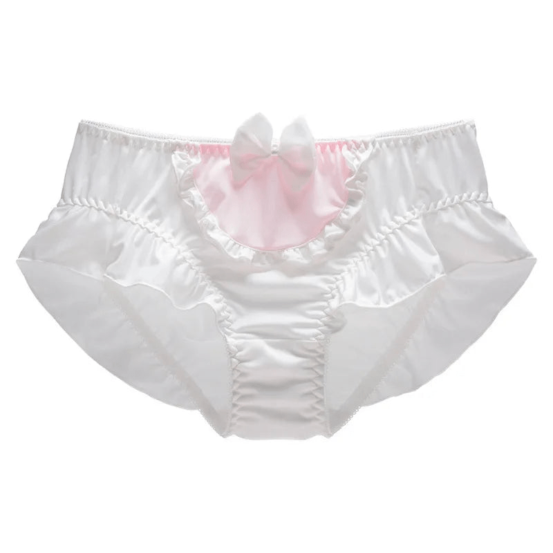 White Cute Bow Panties, Soft Kawaii Underwear for Feminine Boys